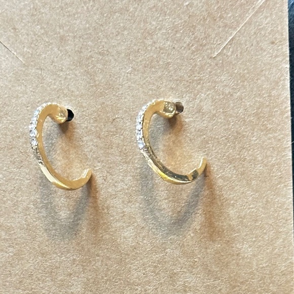 2/$15 Gold tone 1/2 Pave-stone, hoop w/post earrings. - Picture 7 of 7